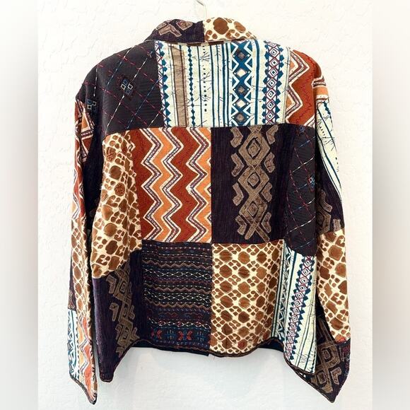 CHICO’S Vintage Patchwork Tribal Print Jacket Multicolor Button Front Size 3 XL - Picture 6 of 8
